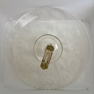 1930 Vtg Snack Serving Dish Depression Glass Floral Center Handle Etched Glass